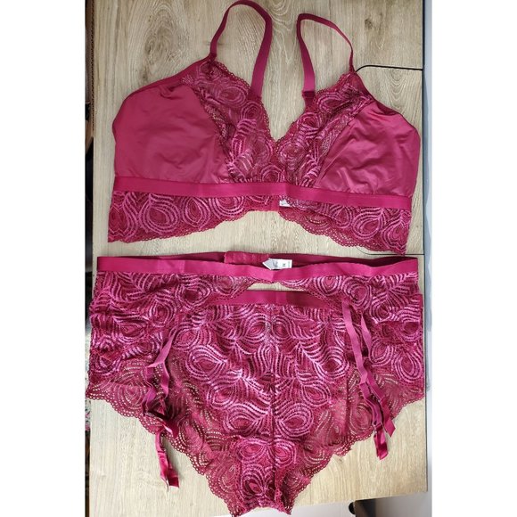 Cosabella Eloquii Sugar Bralette Hotpant & Garter Wine Womens Plus Size 3X NWOT - Picture 1 of 16
